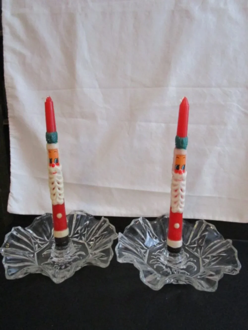 Pair Of Vtg Federal Glass Co. Clear Glass Candle Holders